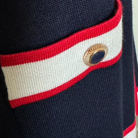 Black and White Women's Sweater with Red Accents - Picture 4 of 6